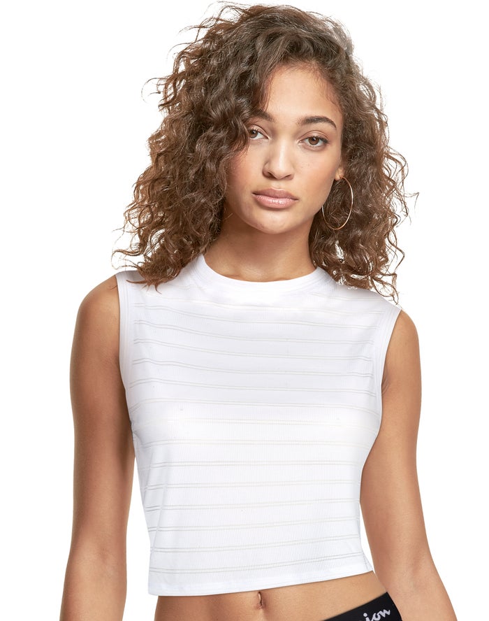 Champion Womens Tank Tops NZ - Cropped Ribbed White ( 3406-BEMJS )